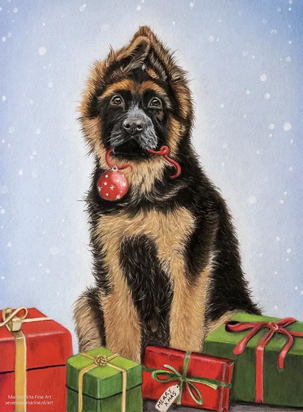 German shepherd puppy in pastels