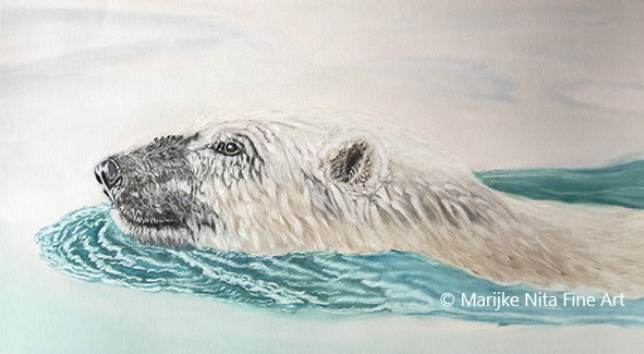 Polar bear in mixed media